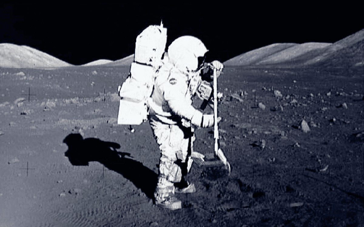 Harrison Schmitt collecting samples on moon